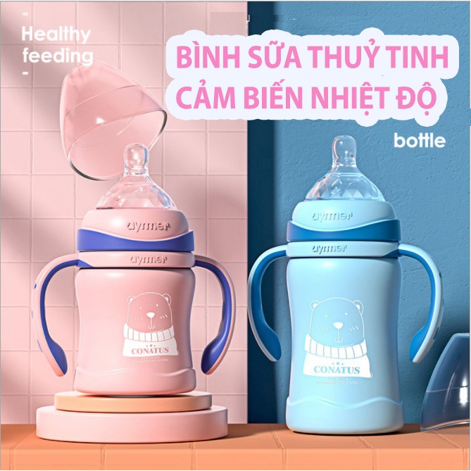 BÌNH SỮA THUỶ TINH CẢM BIẾN NHIỆT ĐỘ NƯỚC, CHỐNG BỂ VỠ - CHỐNG ĐẦY HƠI CHO BÉ 220ml-120ml