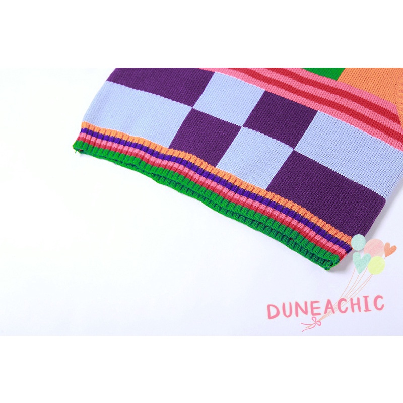 DUNEA Bộ Áo Tank Top Dệt Kim Cổ Tròn + Quần Short Lưng Cao Kẻ Sọc Cá Tính Cho Nữ