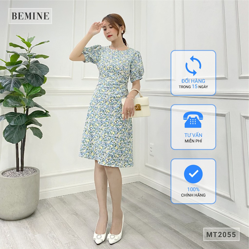 Đâm hoa tay bồng xếp ly eo BEMINE MT2055XANH