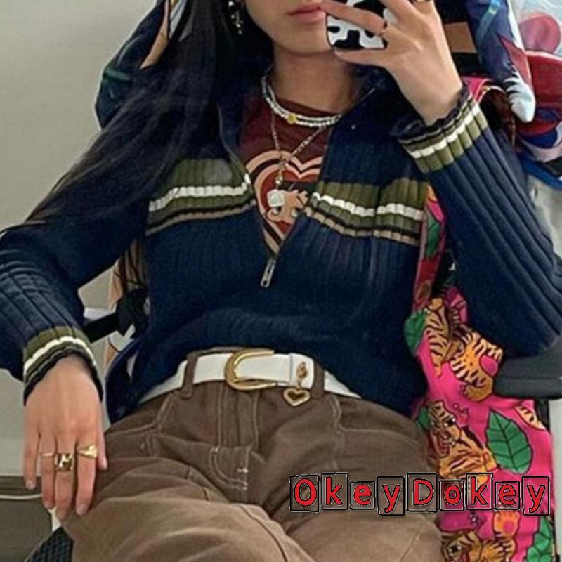 Áo Sweater Y2K Có Khóa Kéo Đôi Phong Cách Harajuku Thời Trang Hàn Quốc Cho Nữ