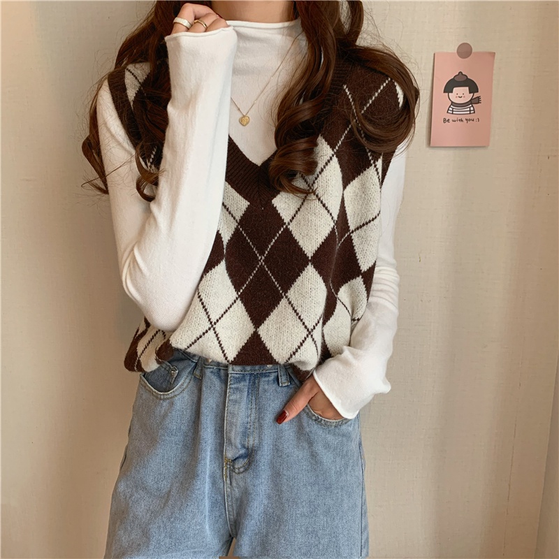 Áo len ZHELIHANGFEI sát nách dáng rộng đính đá kiểu retro dễ thương cho nữ