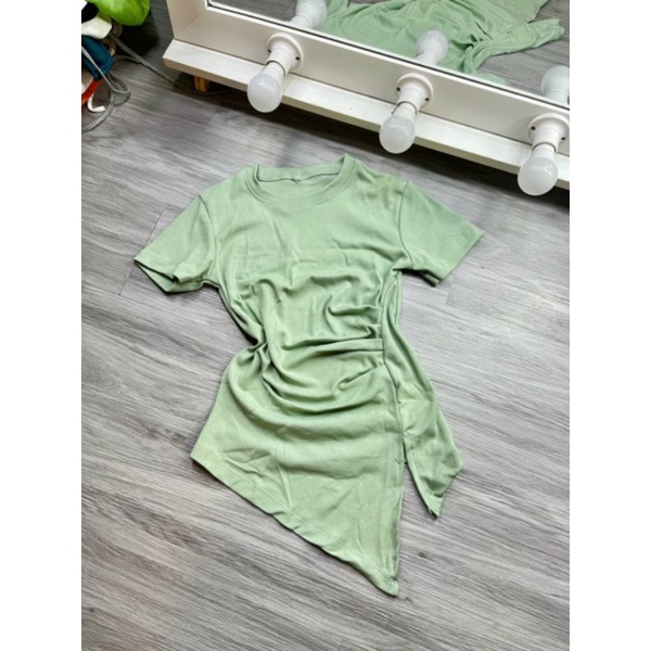 Áo thun Nhún eo tà xéo vạt nhọn xẻ 1 bên Cao cấp