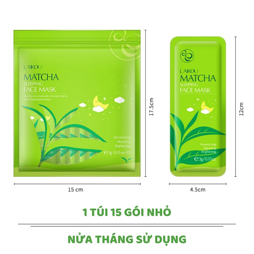 Mặt nạ Matcha Mud Mask Laikou 1 túi 15 gói 3g mặt nạ ngủ trà xanh nội địa trung | BigBuy360 - bigbuy360.vn