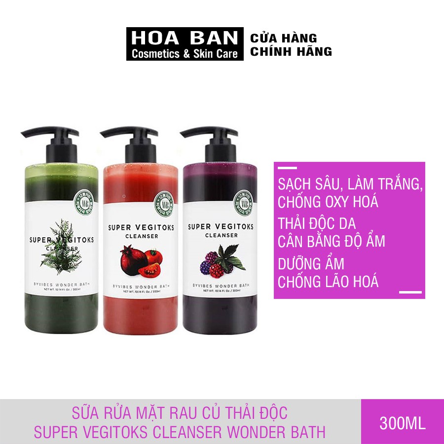 [Chính Hãng - HÀNG CÔNG TY - TEM PHỤ] Sữa Rửa Mặt Rau Củ Thải Độc Super Vegitoks Cleanser Wonder Bath Full Size - 300 ml | BigBuy360 - bigbuy360.vn