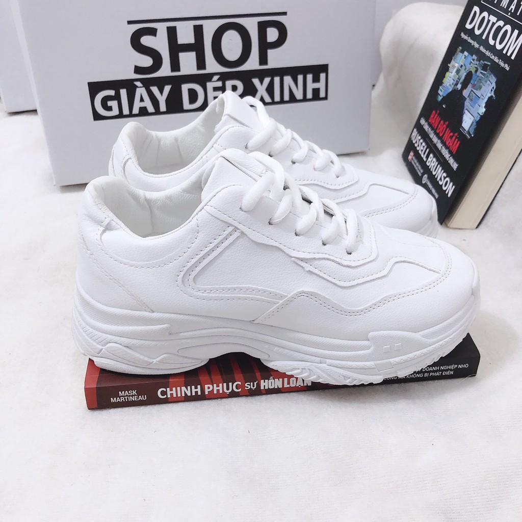 Giày Bata thể thao nữ trắng trơn đế cao 3cm