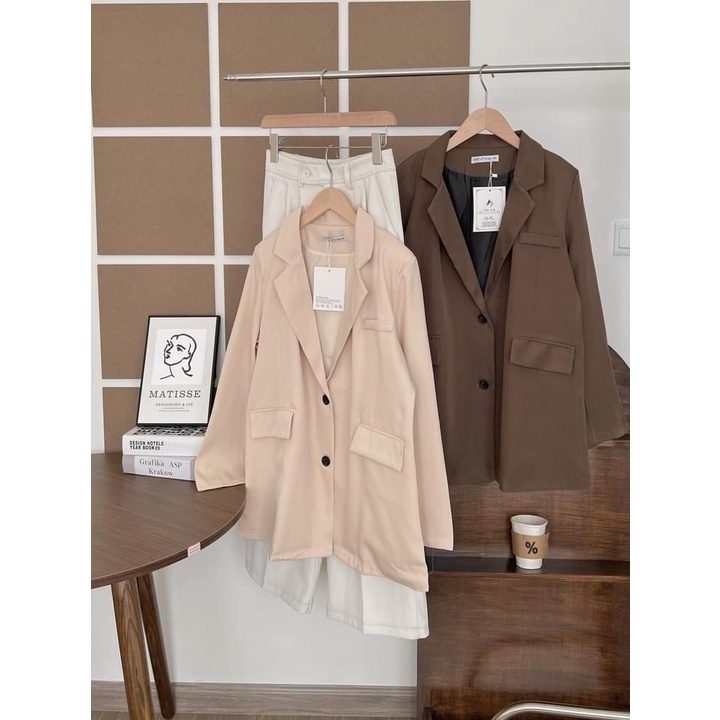[ẢNH THẬT]Áo blazer Xẻ Tay sang chảnh trơn Khoác Dạ Dáng Dài - dáng suông rộng trượt vạt bầu dáng rộng- áo khoác vét