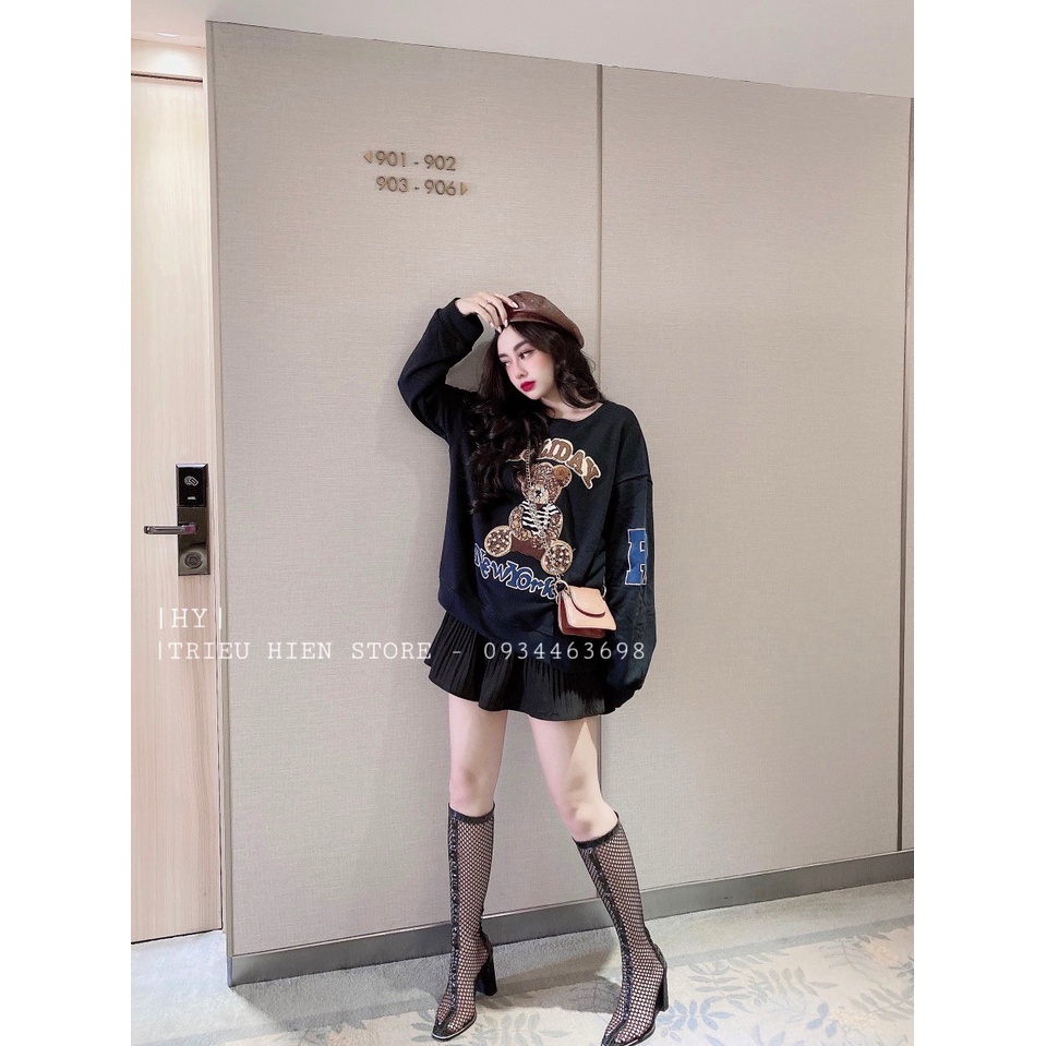 Áo dài tay nữ chất nỉ thêu họa tiết hình gấu của hottgirl secret hot nhất 2021 mã ADS11112 | BigBuy360 - bigbuy360.vn