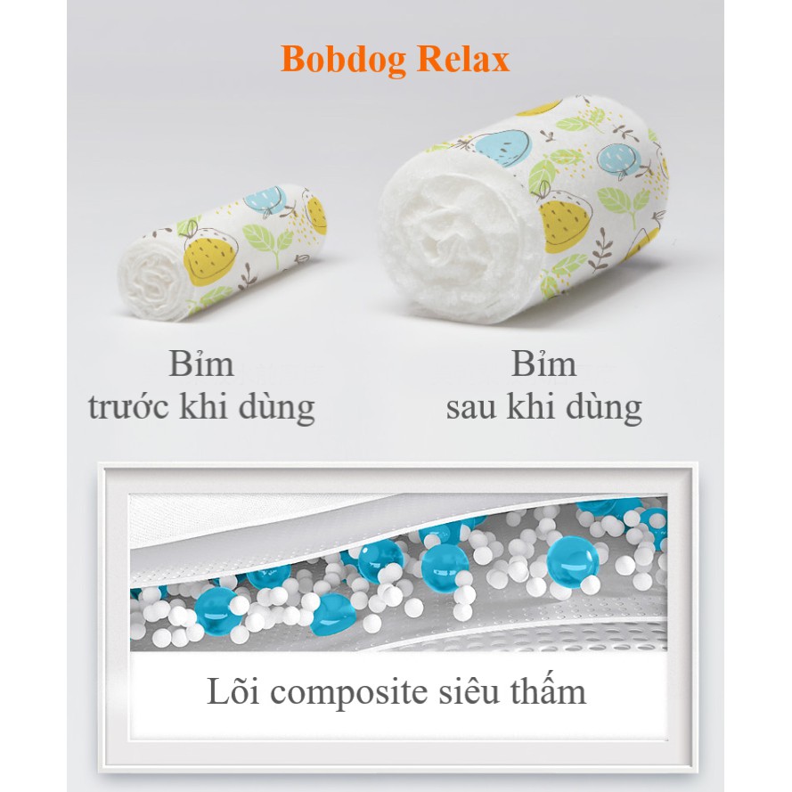 Thùng Bỉm Bobdog Relax dán/quần S104/M96/L88-M80/L76/XL72/XXL68 miếng