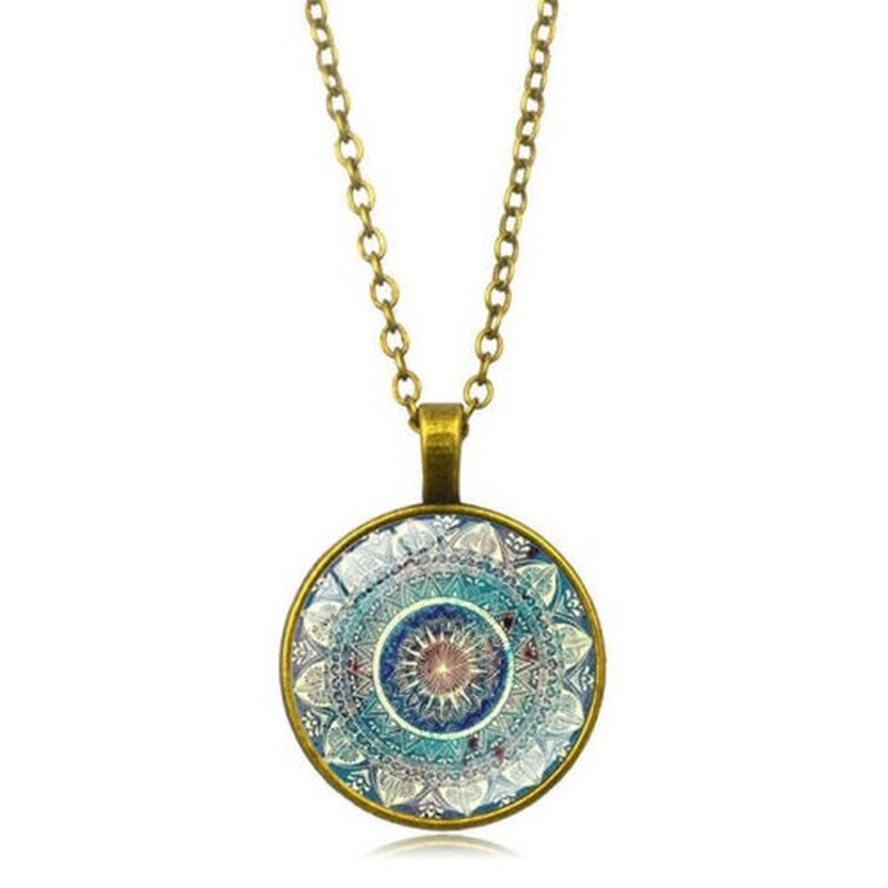 Glass Dome Buddhism Chakra Pendant Yoga Mandala Necklaces Jewelry