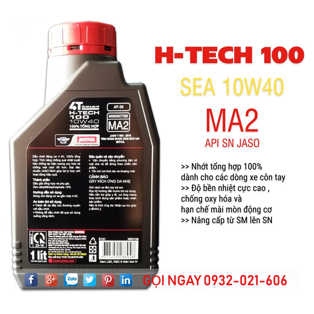 Motul H-Tech 100 - Nhớt dành cho các loại xe côn tay , xe số chính hiệu