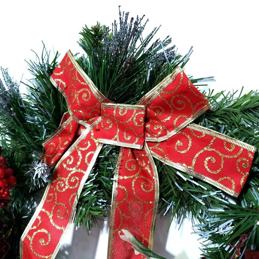 Vòng nguyệt quế giáng sinh treo cửa trang trí noel Gắn Trái Thông 4 Loại Lá hàng Việt Nam chất lượng cao