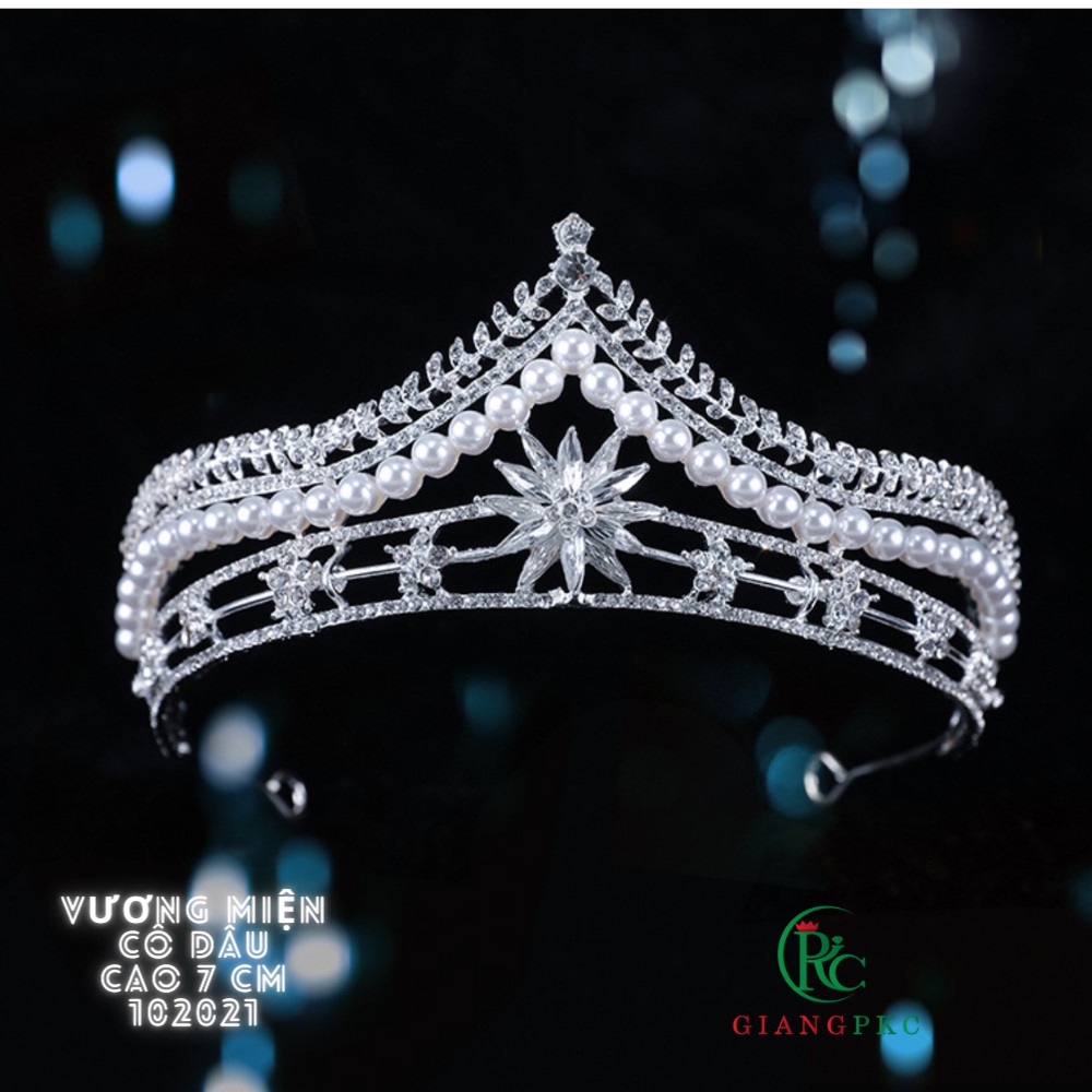 [HCM] Vương miện cô dâu 7cm đá hạt trai Giangpkc S221337 mẫu mới tháng 10-2021
