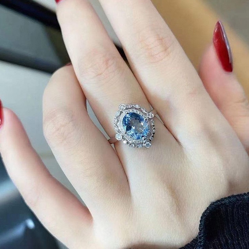 Nhẫn Cưới Đính Đá Zircon Màu Xanh Dương Thời Trang Lãng Mạn Cho Nữ