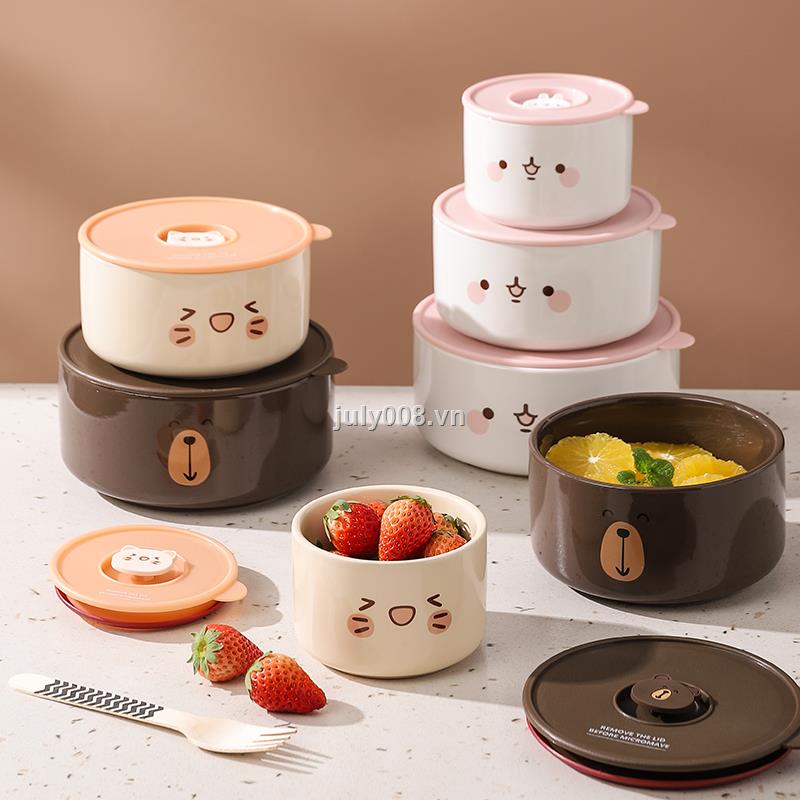 Hộp Đựng Cơm Trưa Bằng Gốm Sứ Phong Cách Nhật Bản Dễ Thương Kèm Nắp Đậy Dùng Được Trong Lò Vi Sóng