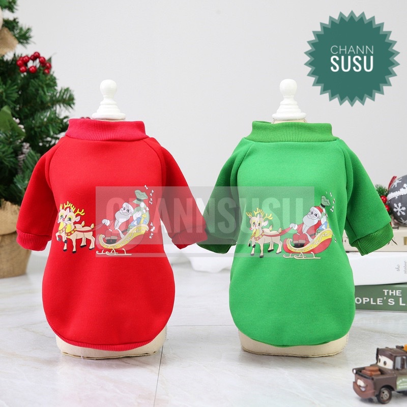 ÁO CHÓ MÈO - Áo nỉ cho thú cưng noel Chistmas giáng sinh xanh đỏ puppy cún đáng yêu
