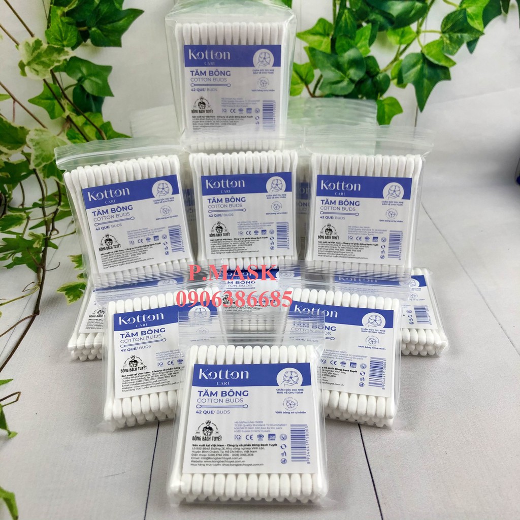 Tăm Bông COTTON BUDS gói 42 que đầu tăm lớn Chính hãng Bông Bạch Tuyết