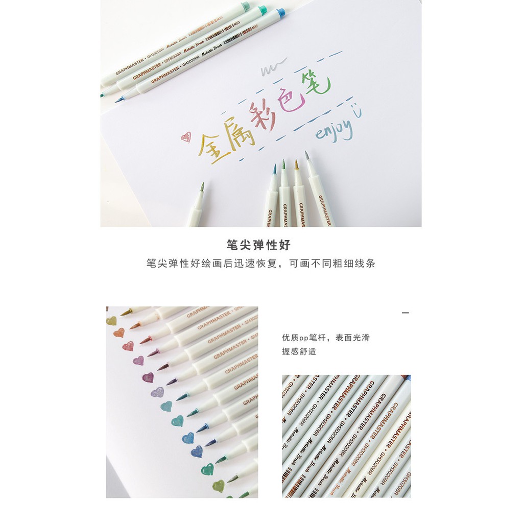 Bút Lông Brush Pen Màu Nhũ Viết Caligraphy Trang Trí Sổ Bullet Journals Vẽ Trang Trí Thủ Công Kết Cấu Kim Tuyến Lấp Lánh