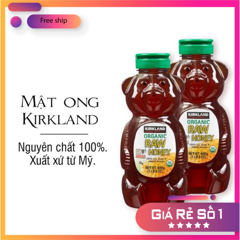 [Hàng Mỹ] Mật Ong Của Mỹ Kirkland Organic Honey Bears Chai 680g