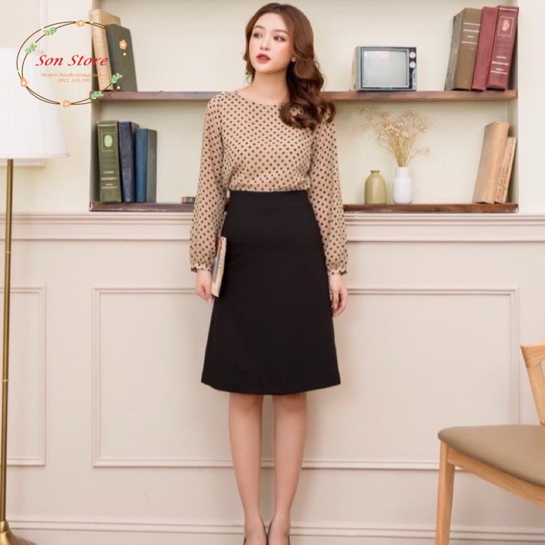 Chân váy công sở midi dáng chữ A dài đến gối