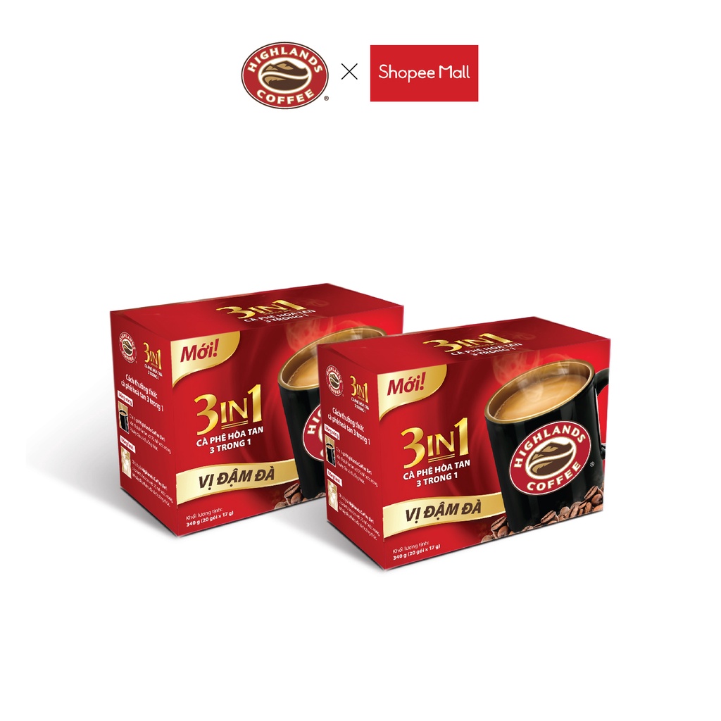 Combo 2 hộp Cà phê Highlands coffee 3in1 hòa tan (20 gói/hộp x 17g/gói)