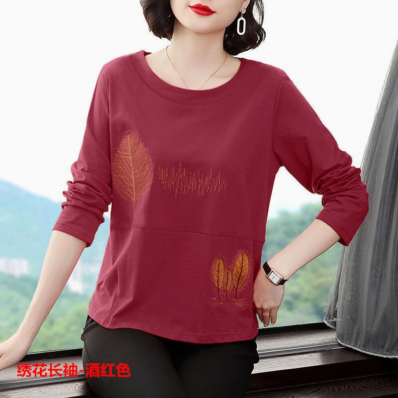 áo tuổi▪Các bà mẹ cotton tinh khiết mặc áo thun nữ ngắn tay plus size 2020 mùa hè kiểu mới thêu cổ tròn hàn qu