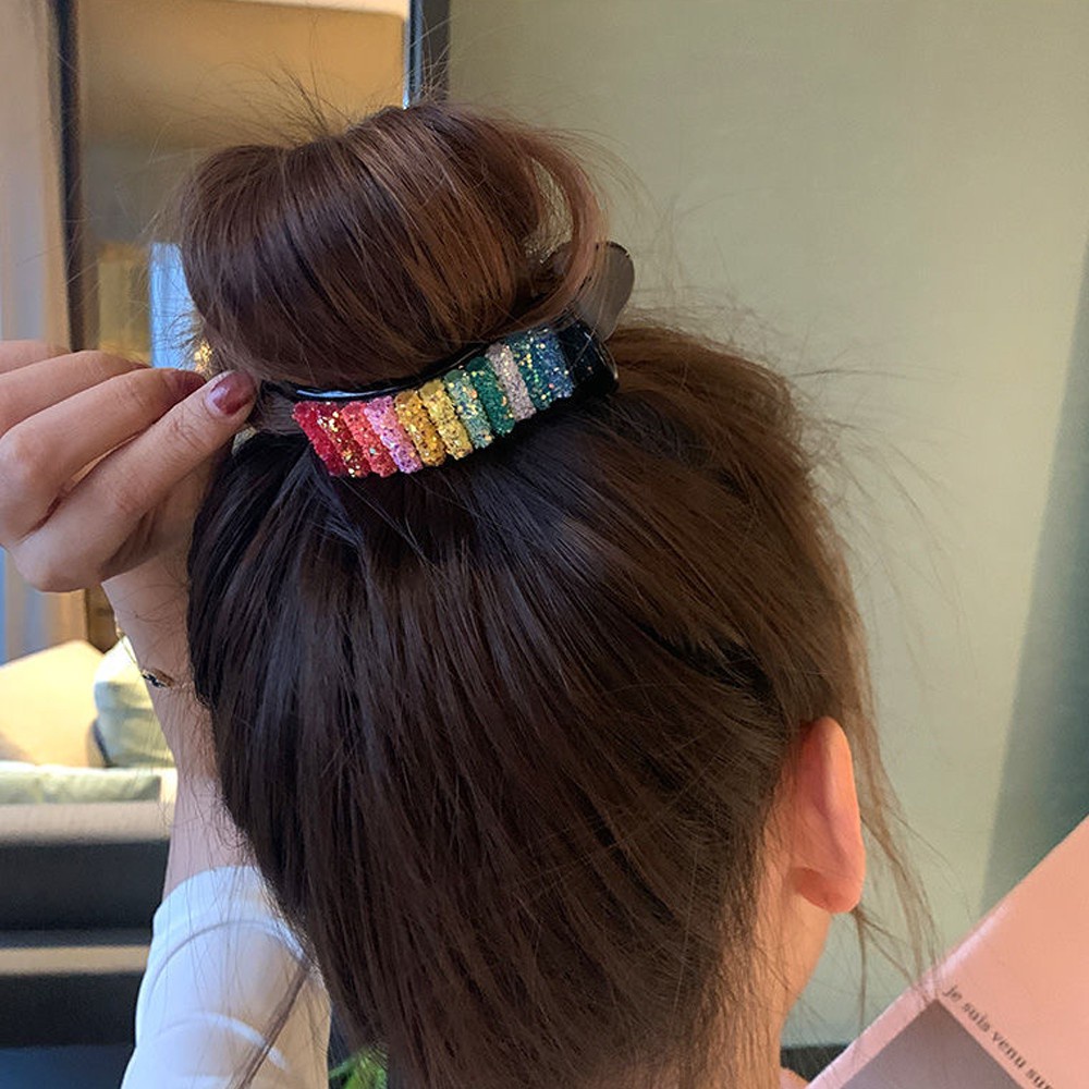 『BSUNS』 Fashion Hair Accessories Ponytail Holders Clip Barrettes Hair Clip Candy Colored Rainbow Sequins Large Hair Claw Gift For Women Girl Bun Ponytail Holder Headwear Durable Barrettes Strong Grip Slide/Multicolor