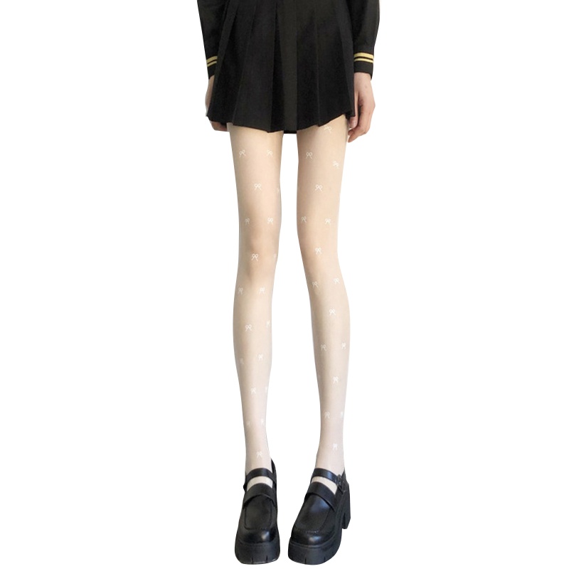 Quần Tất Mỏng Trong Suốt Đính Nơ Họa Tiết Jacquard Phong Cách Lolita Nhật Bản Cho Nữ