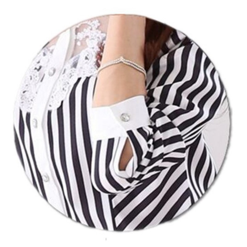 FREESHIP ĐƠN 99K_ Áo Kiểu Tay Dài Phối Ren Hoa Hoạ Tiết Kẻ Sọc Thiết Kế Cổ Bẻ Thanh Lịch