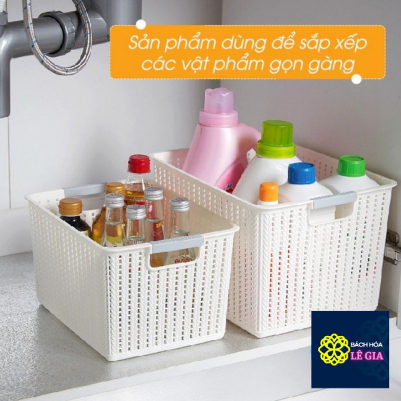 Rổ Nhựa Đựng Đồ Giả Mây Có Quai Cầm Nhựa Việt Nhật 3415 fullsize, Giỏ Đựng Quần Áo màu sắc pastel hiện đại