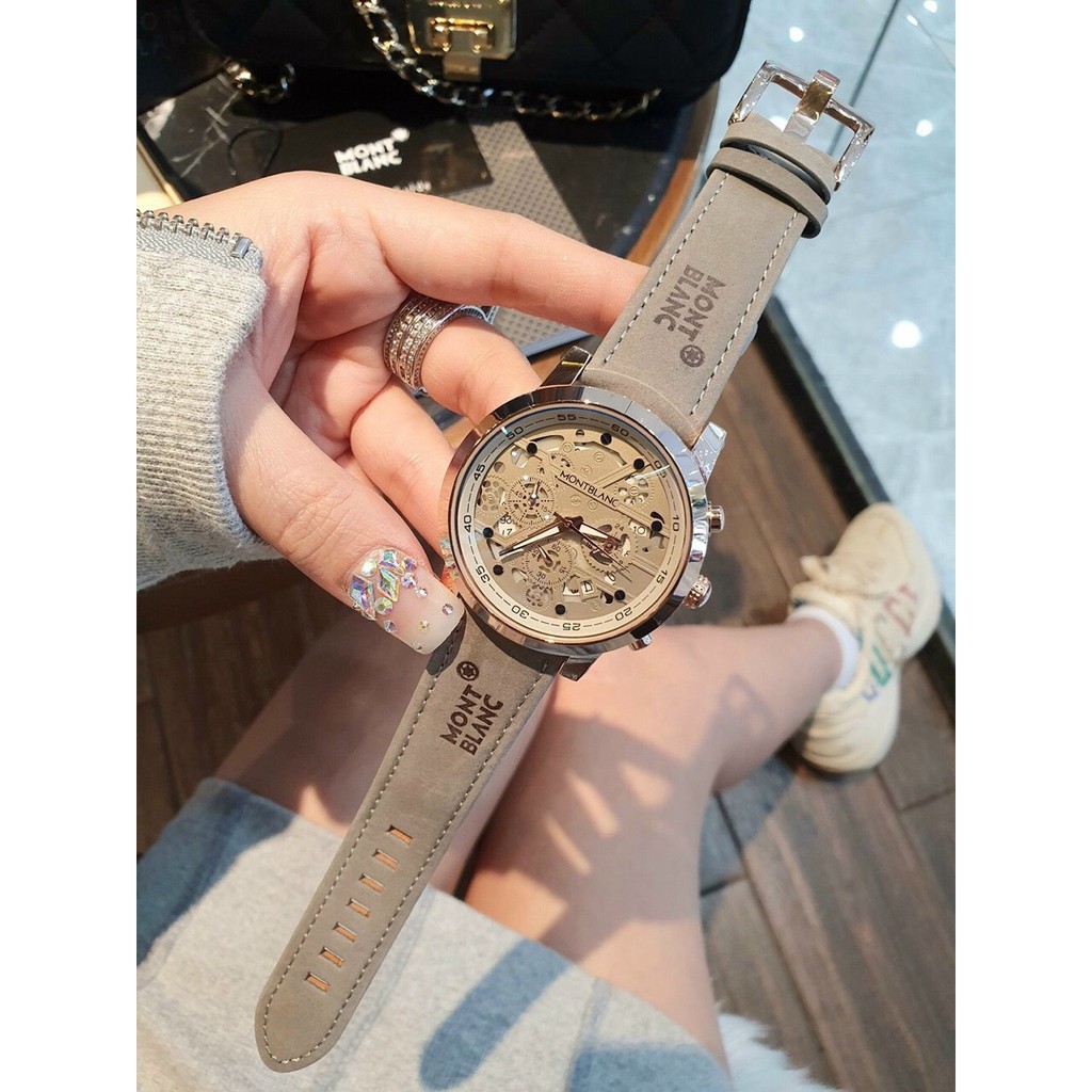 ĐỒNG HỒ NAM MONT-BLANC CHRONOGRAPH , DÂY DA MÀU XÁM , SIZE 42MM