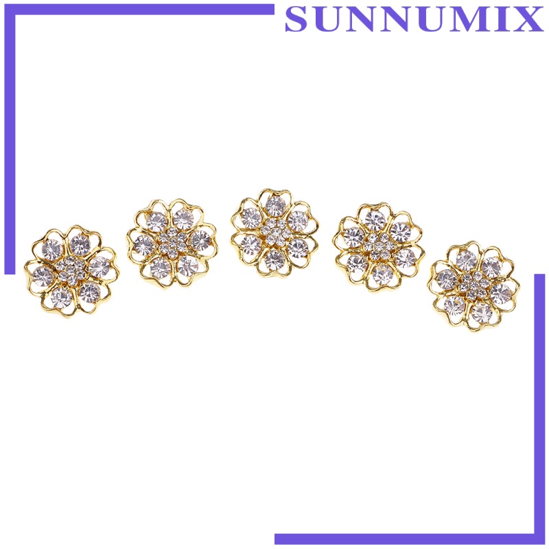 Set 5 Nút Kim Loại Hình Bông Hoa Đính Đá 20mm Trang Trí Tiệc Cưới