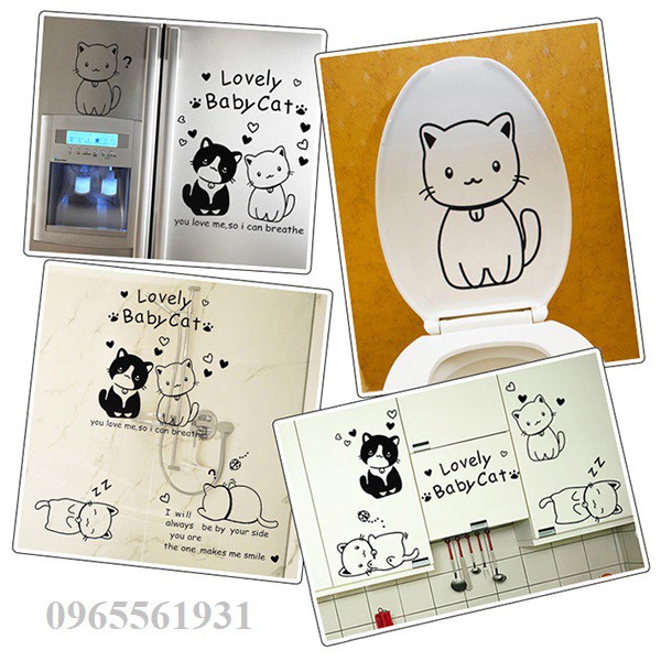 Decal Dán Tường,Trạnh Chi Tiết Sẵn Keo Bóc Dán Mèo Đáng Yêu AY9048 | BigBuy360 - bigbuy360.vn