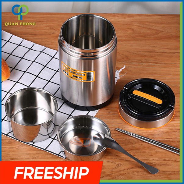 Hộp Cơm Giữ nhiệt Inox 304 CaMen Cao Cấp 3 ngăn 2 Lớp Giữ Nhiệt Trên 6H