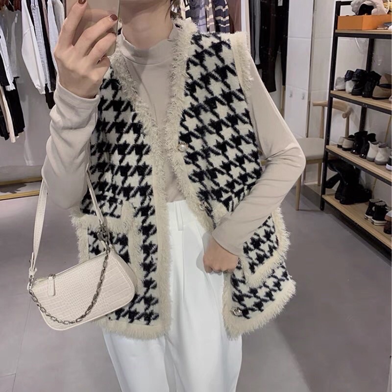 DẠ TWEED | Áo Vest Gile Nữ Dạ Tweed Cổ V Không Tay Form Basic Ulzzang Hàn Quốc, Chất Dày Dặn Quảng Châu