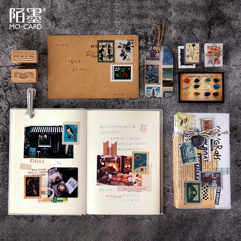 Hộp 46 miếng tem dán trang trí phong cách retro xinh xắn