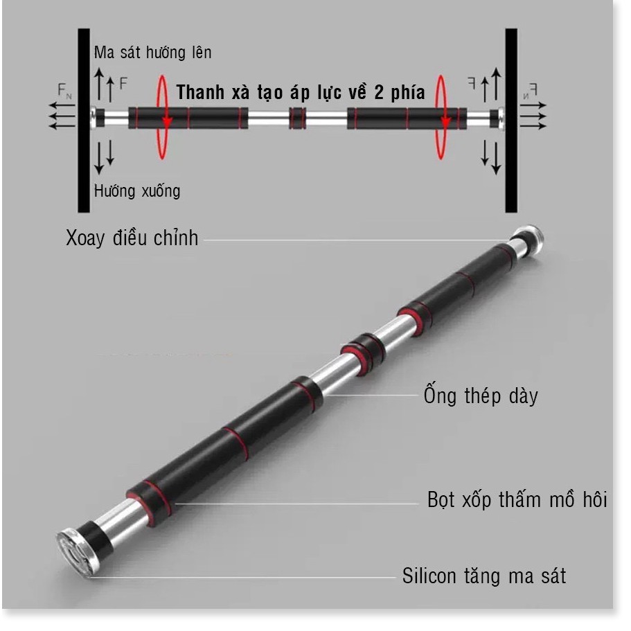 Xà Đơn Treo Tường Gắn Cửa Đa Năng Dễ Điều Chỉnh 60-100cm, 80-130cm