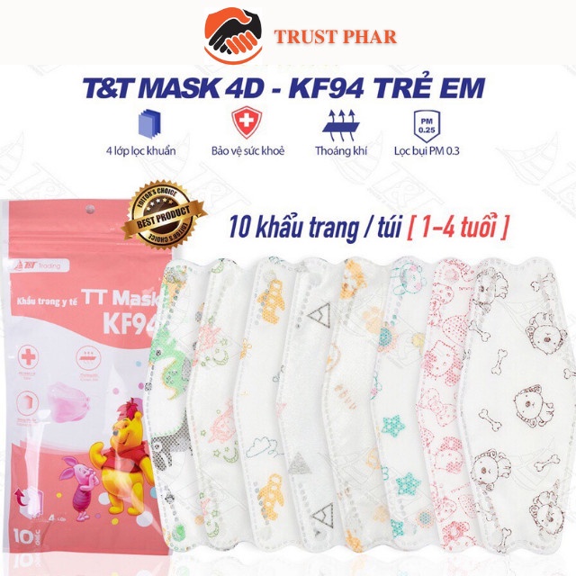 Sét 10 Khẩu Trang Trẻ Em 4D KF94 Kháng Khuẩn, Dễ Thở Hoạ Tiết  Cao Cấp Cho Bé Từ 1-8 Tuổi | BigBuy360 - bigbuy360.vn