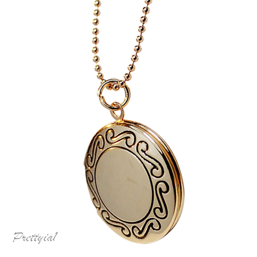 [PRETTYIA1] Retro Round Shape Photo Charm Locket Openable Box Pendant Necklace Chain