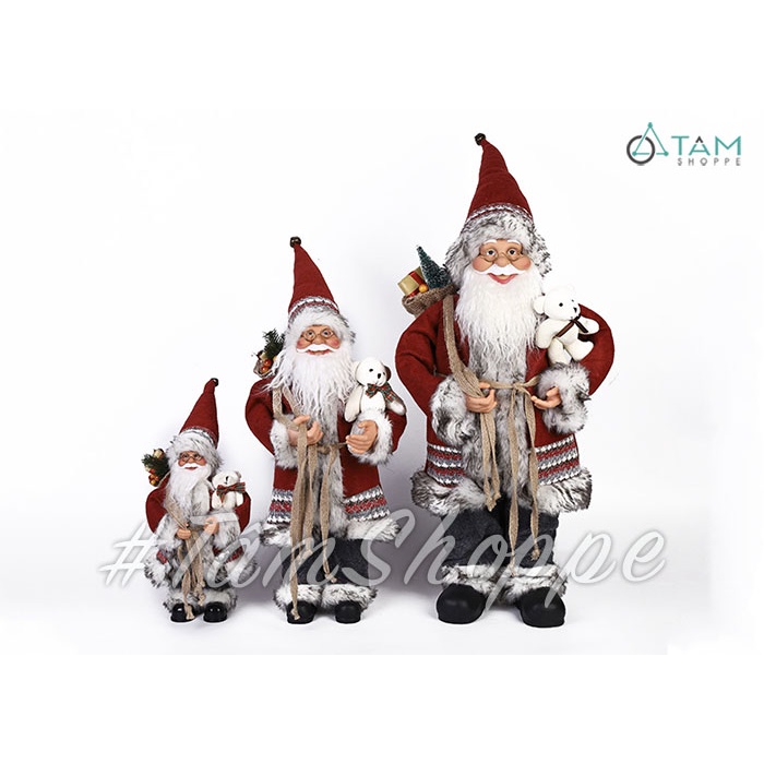 Ông già Noel Vintage áo đỏ ôm gấu trắng nhiều cỡ 30-50-60cm X-VNHB-18