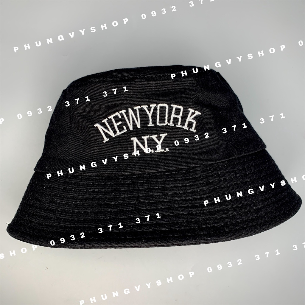 Mũ bucket form cụp đơn giản cực hot mùa hè unisex - SỤP KAKI THÊU NEWYORK CÓ DẤU CHẤM - nón tai bèo vành