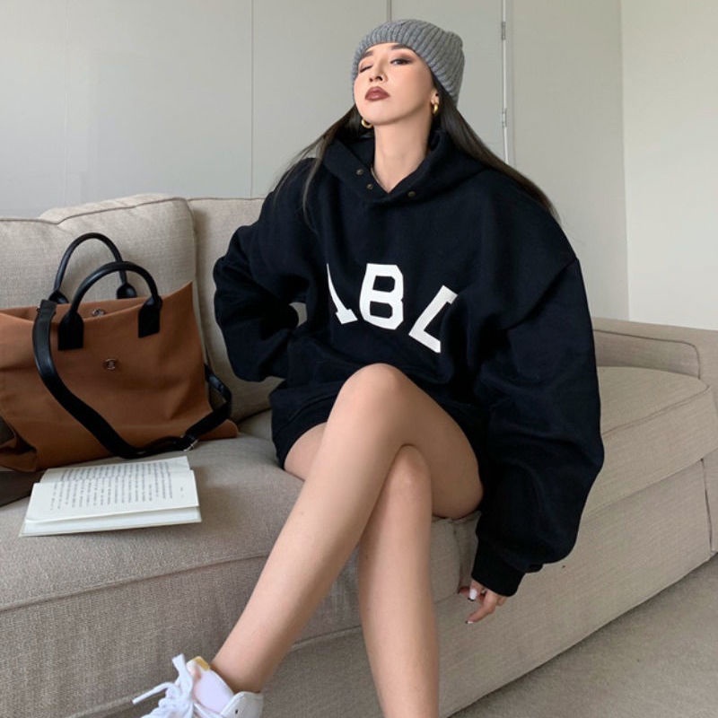 COZOK Áo Hoodie tay dài form rộng theo phong cách retro Hàn Quốc