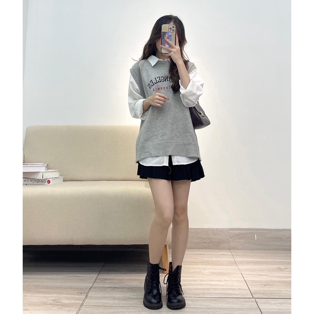 Áo gile cổ trong LOST ANGELES hàng quảng châu Miho house