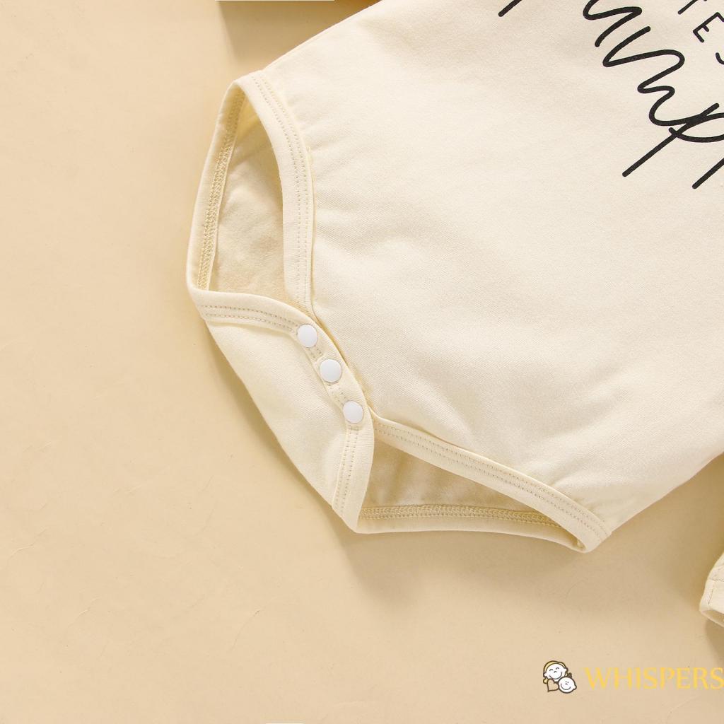 Bộ Áo Liền Quần Tay Dài In Chữ + Quần Short In Họa Tiết Bí Ngô + Băng Đô Cài Tóc Thời Trang Mùa Hè Cho Bé Gái 0-3