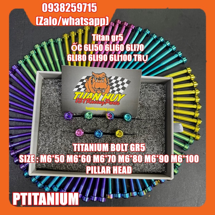 ốc titan gr5 6li trụ 6li50 6li60 6li65 6li70 6li80 6li90 (titanium grade 5 pillar head 6x50 6x60 6x65 6x70 6x80 6x90)