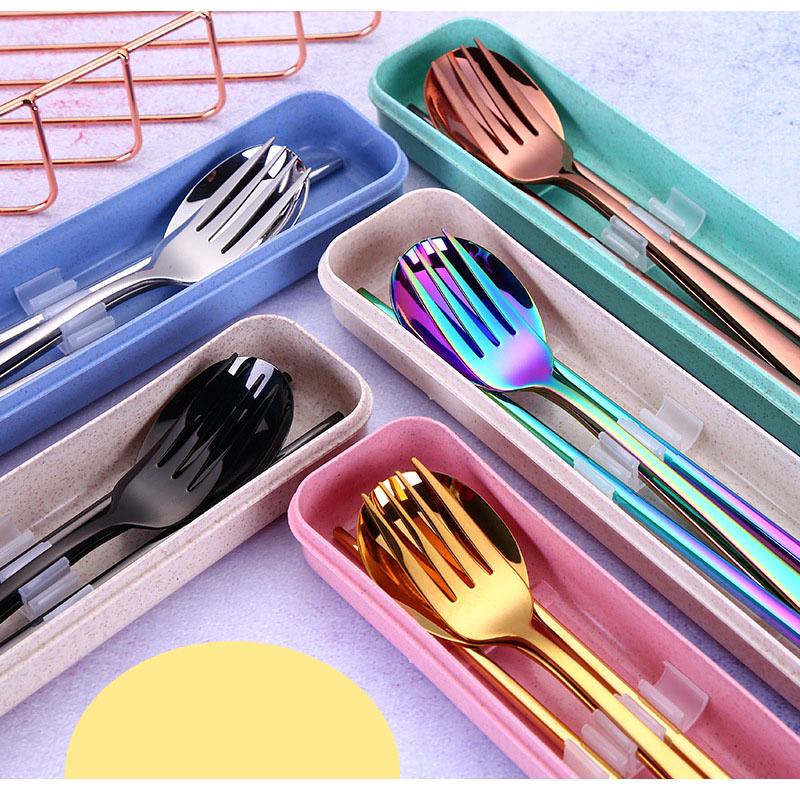 Set đũa muỗng nĩa inox có hộp đựng tiện lợi