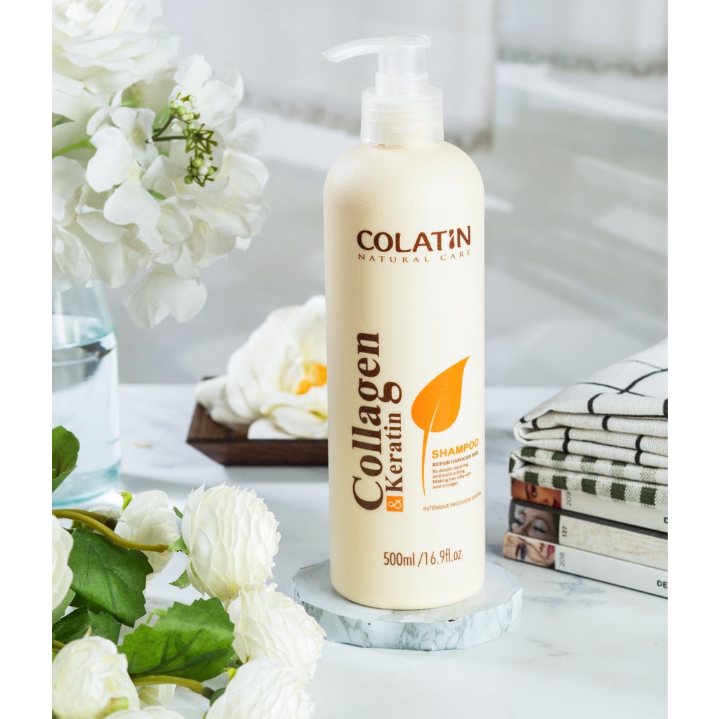 Bộ dầu gội, xả COLATIN Collagen dưỡng chất tơ tằm phục hồi cho tóc hư tổn cho tóc khô, gãy, rụng dung tích 1000ml