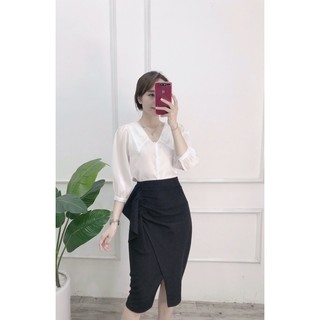 Áo tơ oganza cổ nhọn