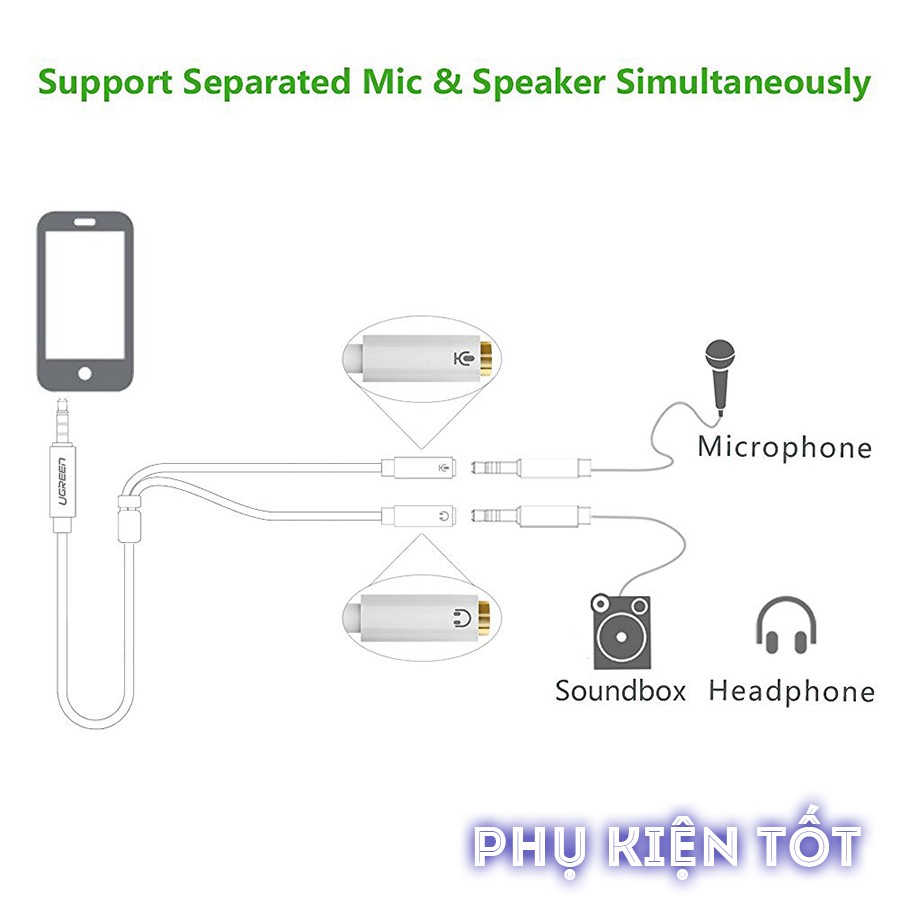 [FREESHIP 99K]_Cáp chuyển Audio 3.5mm sang 1 đầu Audio 3,5mm, 1 đầu Microphone Ugreen 10789