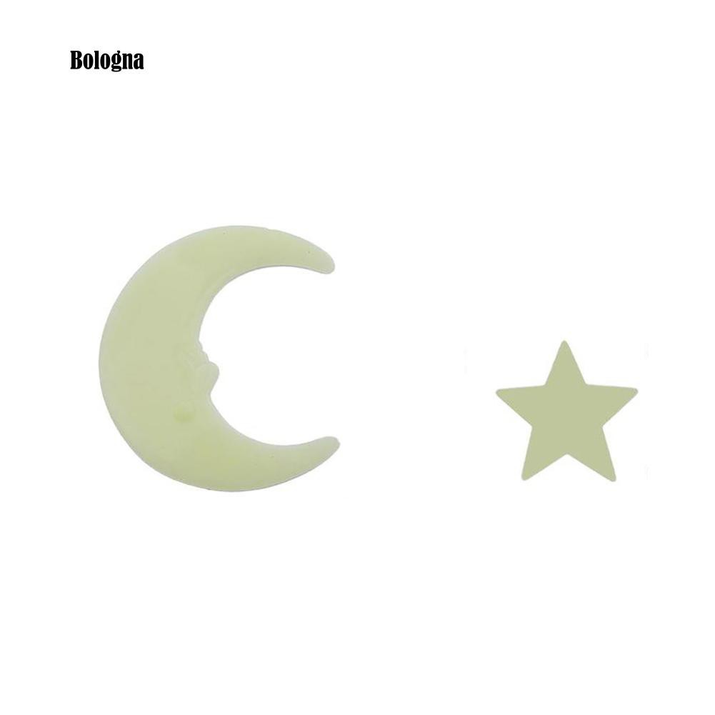 12 Sticker Dán Tường Dạ Quang Hình Trăng Sao