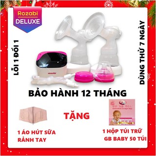 (Tặng 1 áo hút sữa + 1 hộp túi trữ gb) Máy hút sữa điện đôi Rozabi Deluxe có tích điện